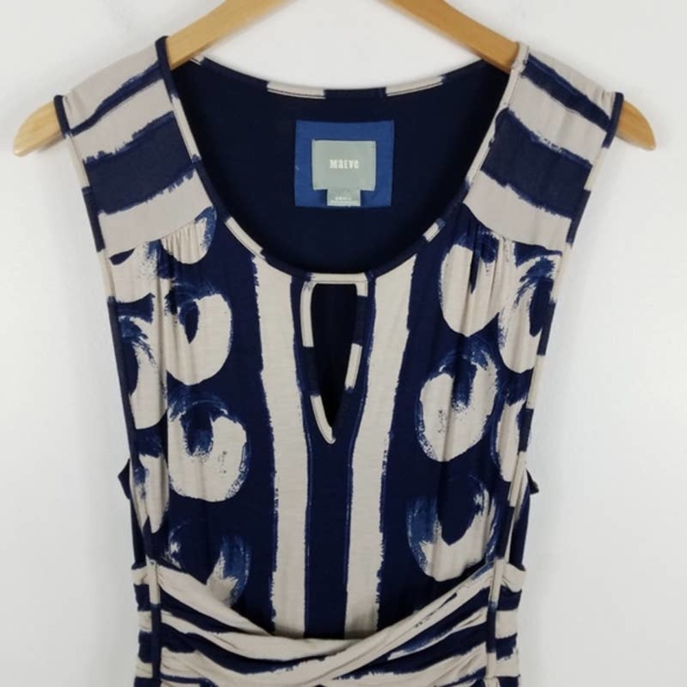 Maeve Blue and White Patterned Mini Dress - Picture 3 of 11